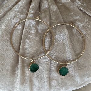 Elegant Gold Hoop Earrings with Green Stone Accents